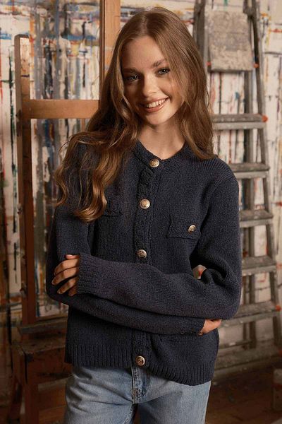 Hooopstore Cardigan albastru bleumarin texturat Boucle