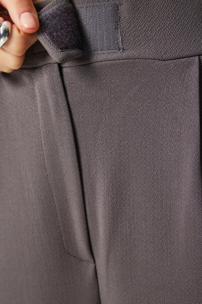 VAGGON Γκρι Lycra Γυναικείο Παντελόνι Palazzo - Κλείσιμο Velcro, Διπλή Τσέπη Prm1345