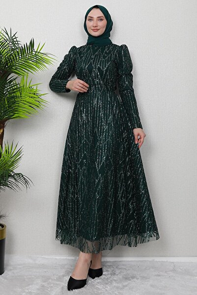 GİZ AGİYİM Elisa Tesettür Abiye Zümrüt