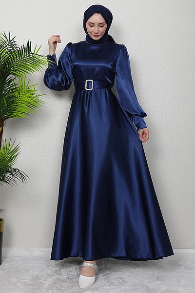 GİZ AGİYİM Μπλε ναυτικό φόρεμα Enise Hijab