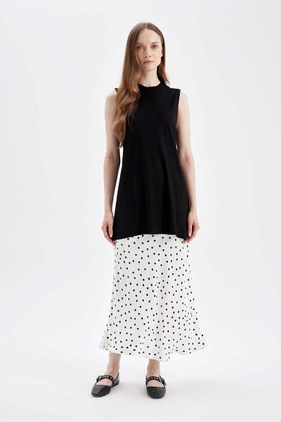 DeFacto A-Linie, hohe Taille, gepunktet, gemustert, lang/Maxi-Länge, 100 % Satin-Rock D3905axns