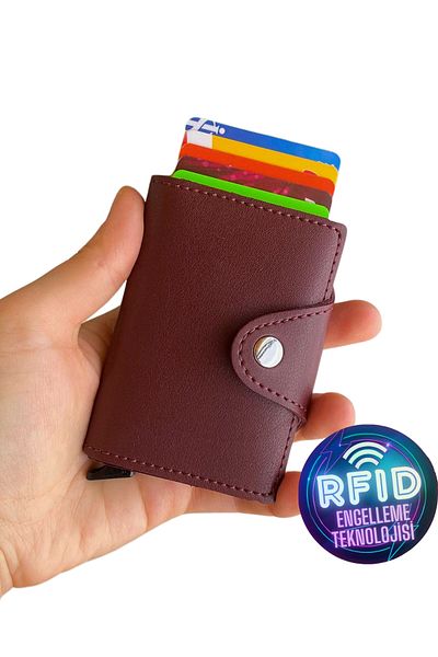 Modica Unisex Claret Red Wallet Card Holder - Technology Leather and Mechanical Smart Wallet - Konk