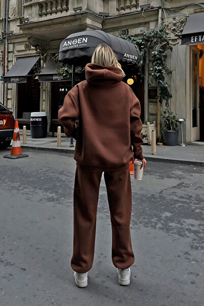 YAKAMEL Brown Thick Winter Loose Fit Tracksuit Suit