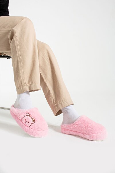 Slipcat Λούτρινες γυναικείες παντόφλες σπιτιού - Αδιάβροχη χοντρή σόλα με λεπτομέρεια προίκας και δέματος