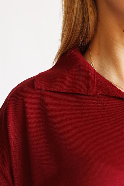 Rays Claret Red 5340 Model Polo Neck Striped Tunic