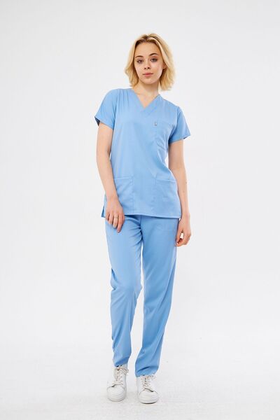 Class Üniforma Bebe Mavisi Likralı Unisex Yarasa Kol Medikal Doktor Ve Hemşire Forması Scrubs Hastane Üniforması