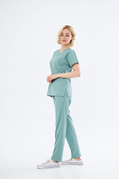 Class Üniforma Çağla Yeşili Likralı Unisex Yarasa Kol Doktor Ve Hemşire Forması Scrubs Cerrahi Takım