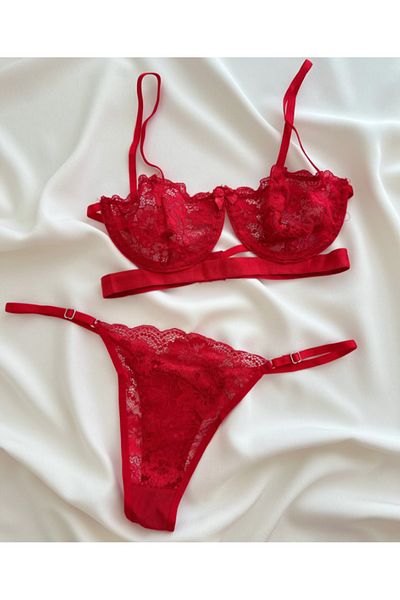 VentLingerie Red Balcony Bra Set