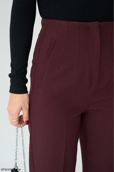 Lupies Women's Burgundy High Waist Zipper Fabric Trousers