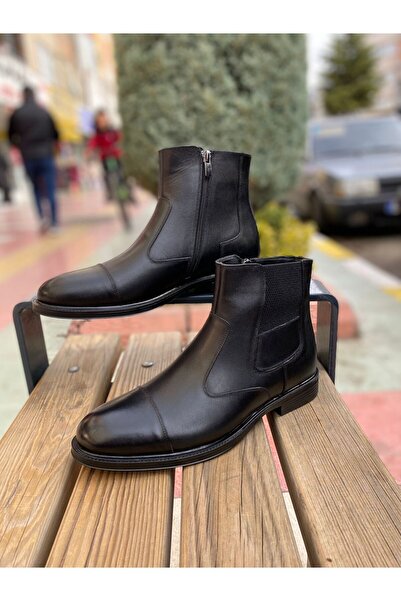 Fosco 3169 Siyah Renk Sıcak Astar Kaymaz Taban Hakiki Deri Erkek Bot