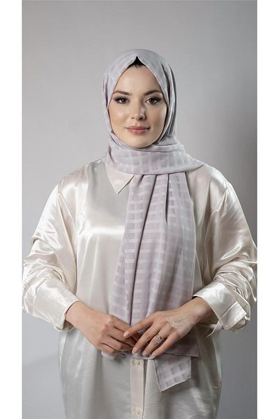 HÜRREM BONE Șal cu model violet șifon țesătură cu dungi 202107_21
