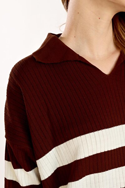 Rays Горчиво кафява 5335 раирана плетена туника