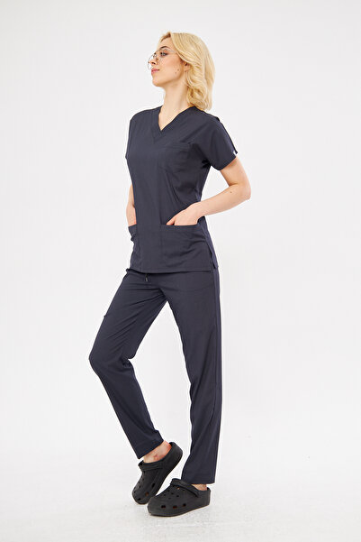 Class Üniforma Gri Likralı Unisex Yarasa Kol Hemşire Ve Doktor Forması Scrubs Hastane Üniforması Takımı