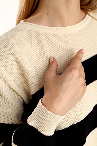 Rays 5380 Bisiklet Yaka Çizgili Tunik Ekru