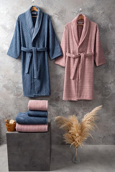 Altınbaşak Mana Moonlit-Rosette 100% Cotton Family Bathrobe Set