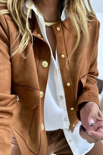 pulli Кожено яке със златни копчета и джобове