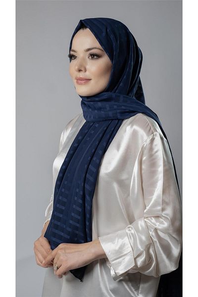 HÜRREM BONE Țesătură șifon cu model albastru bleumarin cu dungi 202107_02