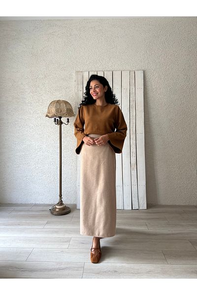 KÜÇÜĞÜM BUTİK Μπεζ μακριά φούστα