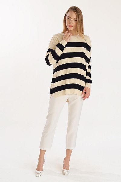 Rays Ecru 5380 Model Crew Neck Striped Tunic