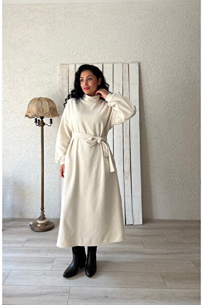 KÜÇÜĞÜM BUTİK Μακρύ Κρεμ Φόρεμα Casual Stamp