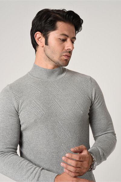 DAKSEL Brg Men's Gray Color Non-Pilling Anti-Pilling Standard Fit Half Turtleneck Knitwear Sweater
