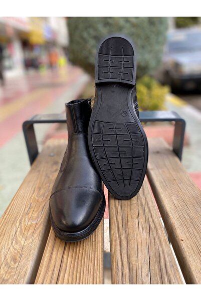 Fosco 3169 Siyah Renk Sıcak Astar Kaymaz Taban Hakiki Deri Erkek Bot