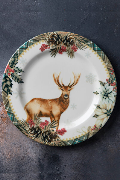 Bev Kitchen 6'lı Özel Tasarım Yılbaşı Deer Desen   Servis Tabak 26 Cm