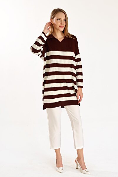 Rays Горчиво кафява 5335 раирана плетена туника