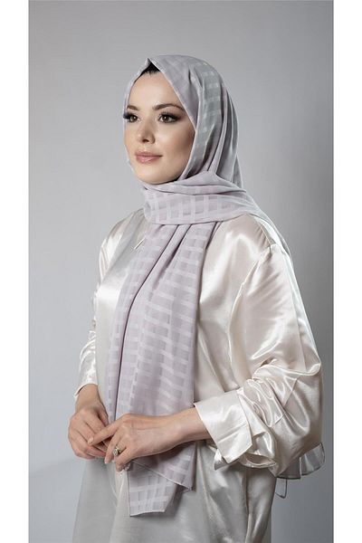 HÜRREM BONE Șal cu model violet șifon țesătură cu dungi 202107_21