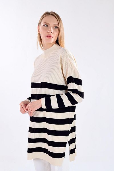 Rays Ecru 5330 Striped Knitwear Tunic