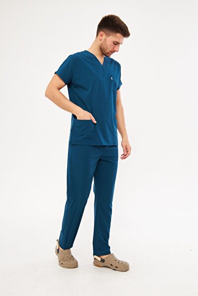 Class Üniforma Petrol Yeşili Likralı Unisex Yarasa Kol Hemşire Ve Doktor Forması Takımı Scrubs Hastane Üniforması