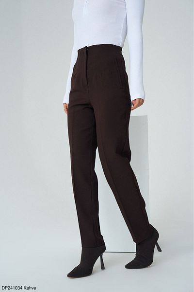 Lupies Women's Burgundy High Waist Zipper Fabric Trousers