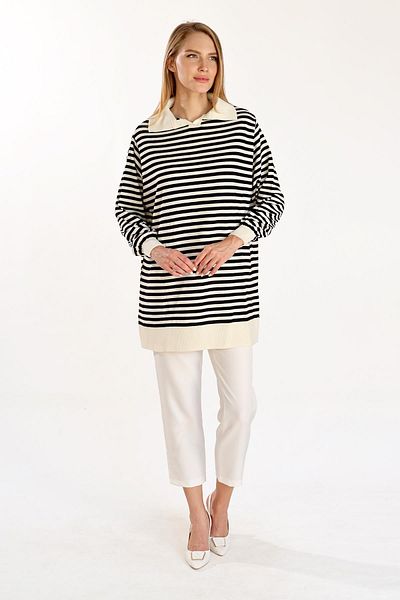 Rays 5345 Ecru Polo Neck Slim Line Tunic