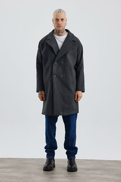 İLKCET MODA Ανδρικό παλτό με κουμπιά Premium Anthracite Oversize