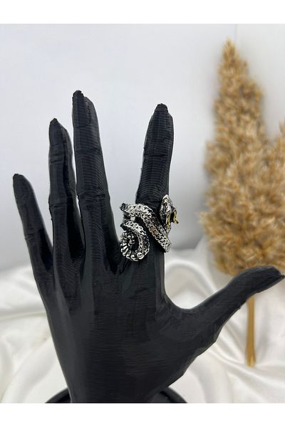 Yıldız Accessory Unisex Adjustable Steel Horned Zodiac Snake Vintage Gothic Cosplay Ring