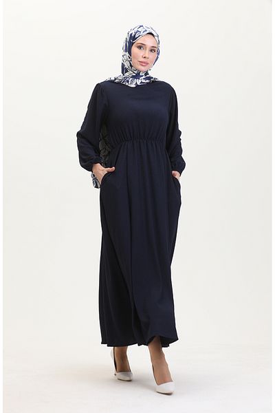 sefamerve Marineblaues Taschenkleid – 1099-03