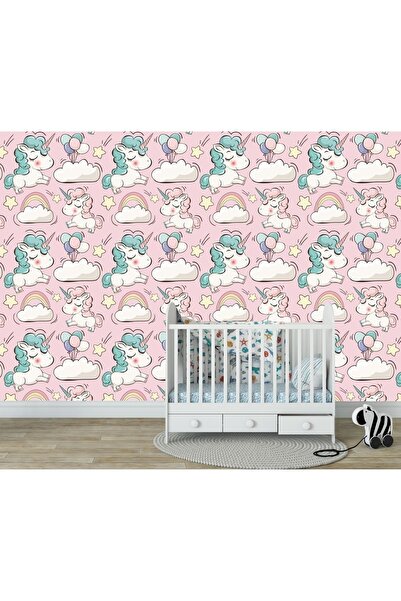 Bigaimaj Kız Çocuk Odası Duvar Kaplama Folyo Kendinden Yapışkanlı Balon Unicorn Desen 50cmx300cm
