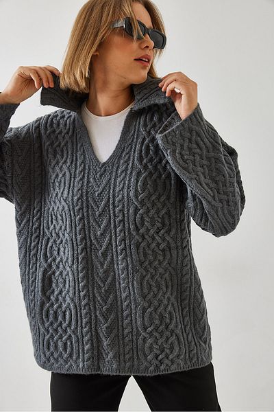 Bianco Lucci Women's V-Neck Hair Knit Patterned Knitwear Sweater 231208 60261037