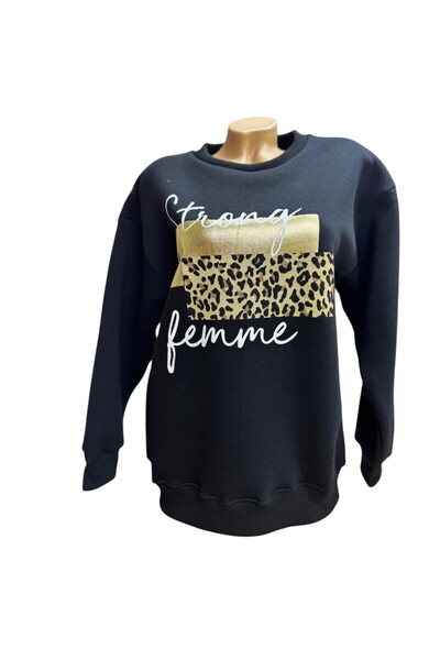 Kadın Leopar Detaylı Kışlık Sweatshirt