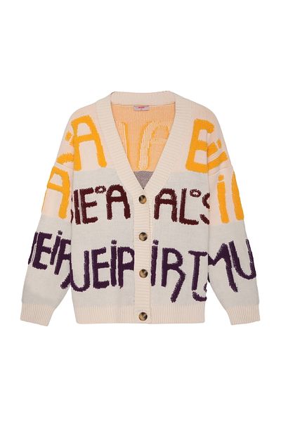 Quzu Cardigan with Writing Details
