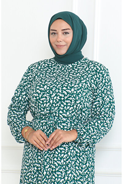 sefamerve Epic Print Wrapped Farbal Dress 46-56 Size 4571K-02 Green