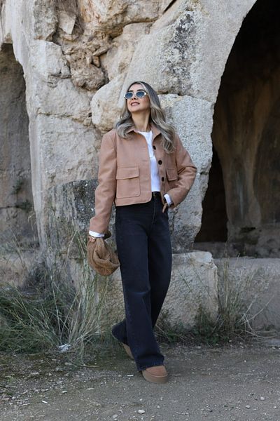 bytugcekaya Βελούδινο μπουφάν με επένδυση Camel Color