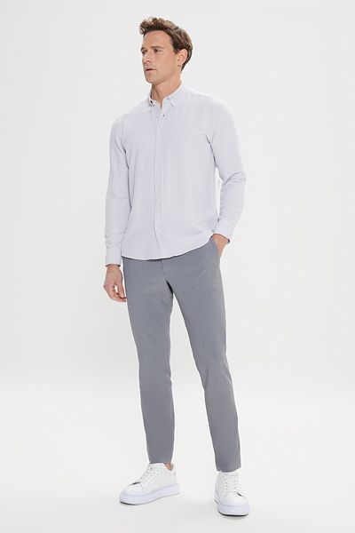 ALTINYILDIZ CLASSICS Men's Stone Slim Fit Slim Fit Button Collar 100% Cotton Shirt
