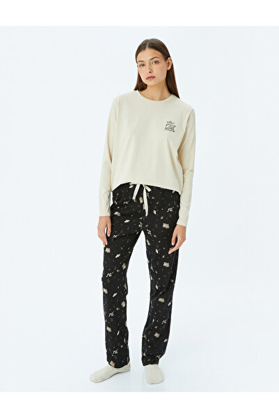 Koton Cotton Printed Long Sleeve Pajamas Set