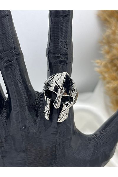 Yıldız Accessory Unisex Adjustable Steel Spartan Mask Helmet Vintage Gothic Cosplay Ring
