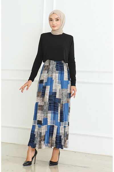 sefamerve Plus Size Indigo Fresh Layered Gypsy Skirt – 3165D-05