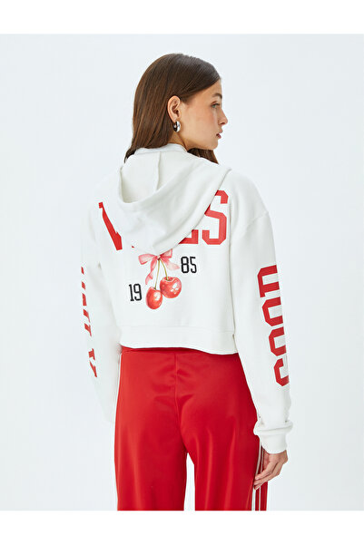 Koton Back Printed Hooded Zippered Pocket Sweatshirt