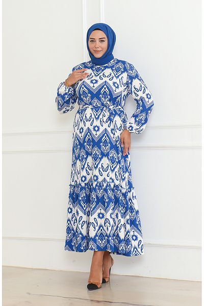 sefamerve Rochie înfășurată cu imprimeu Saga albastră - 46-56 Mărimea 4571H-05