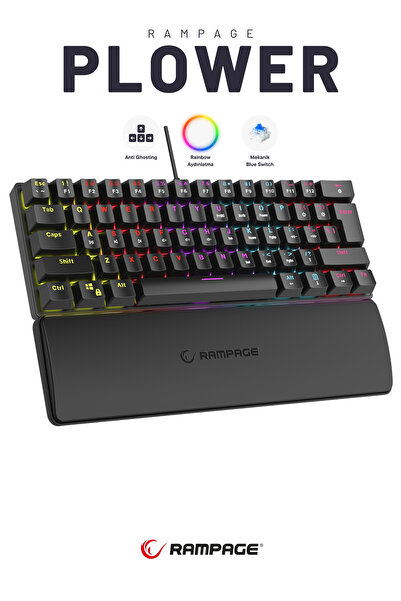 Rampage Plower Mini Oyuncu Klavyesi Mekanik Klavye Bilek Destekli Blue Switch Gaming Klavye Oyuncu Klvye