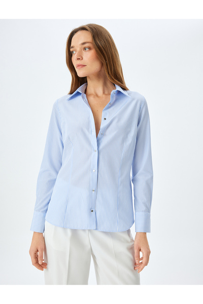 Koton Cămașă cu mânecă lungă în dungi cu guler clasic din amestec de bumbac